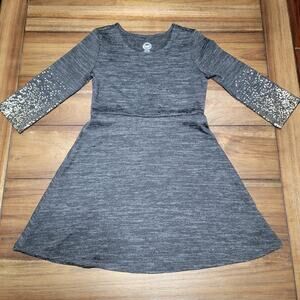 Wonder Nation LS Black Dress w/ Gold Decorated Sleeves - Size Medium (7-8)